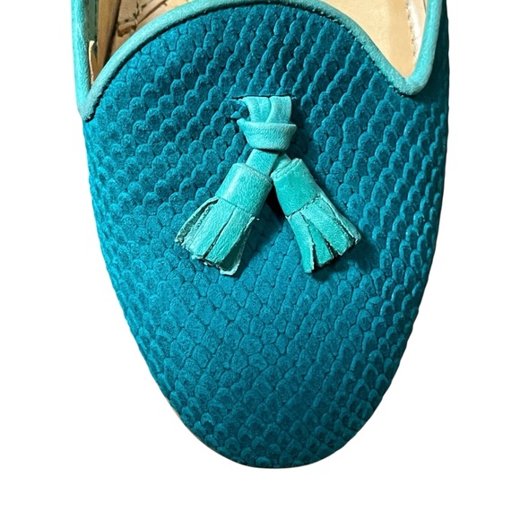 Teal Chatelles Leather Snakeskin Flats Slippers Loafer Tassels — 38 US 7 - Picture 5 of 11
